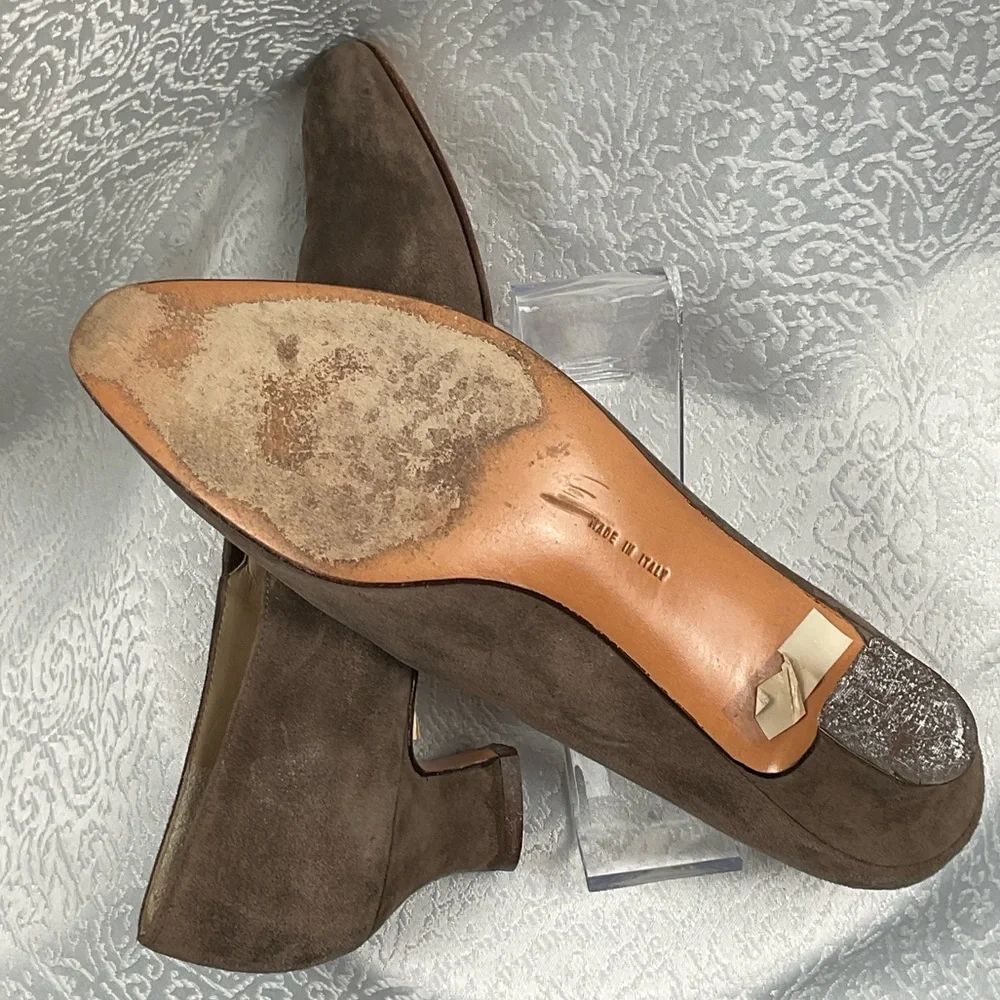 Salvatore Ferragamo‎ Vintage Women's Mary Jane Tan Suede Wedges